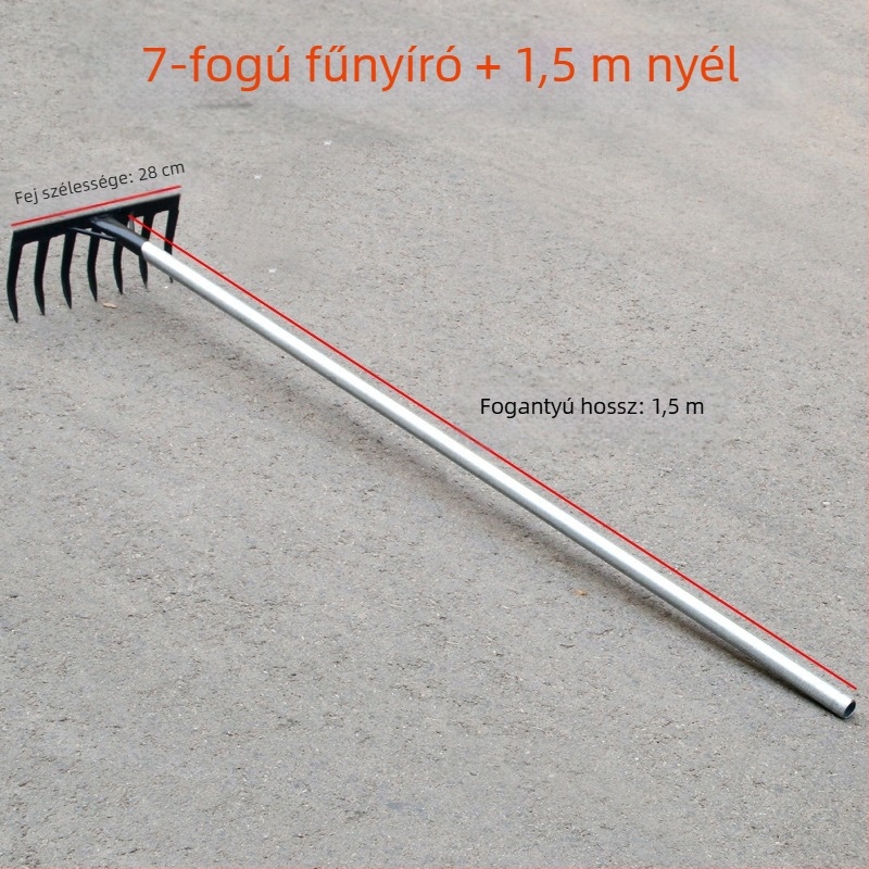 Mangán acél kertigreblé 9 és 5 fogú, talaj fellazítására és gyomirtásra, háztartási használatra