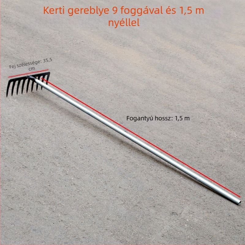 Mangán acél kertigreblé 9 és 5 fogú, talaj fellazítására és gyomirtásra, háztartási használatra