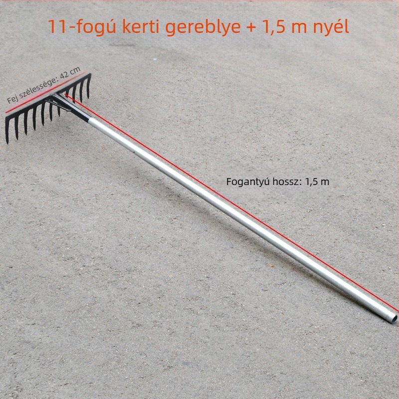 Mangán acél kertigreblé 9 és 5 fogú, talaj fellazítására és gyomirtásra, háztartási használatra