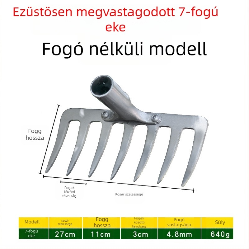 Mangán acél kertigreblé 9 és 5 fogú, talaj fellazítására és gyomirtásra, háztartási használatra