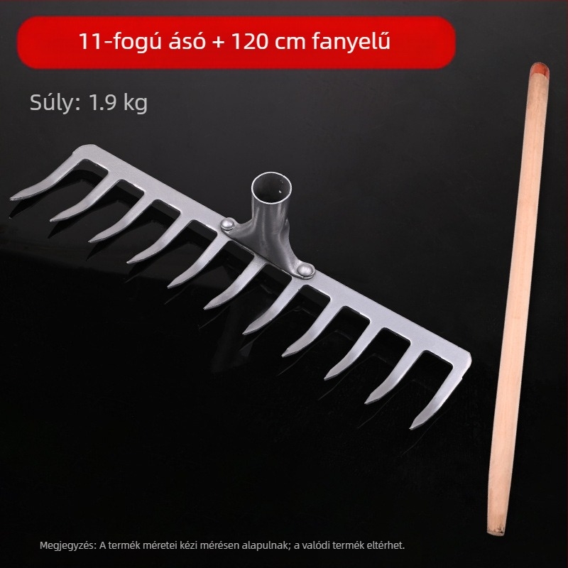 Mangán acél kertigreblé 9 és 5 fogú, talaj fellazítására és gyomirtásra, háztartási használatra