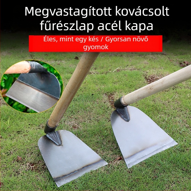 Mangán acél kerti kapa megerősített fejjel, alkalmas ásásra, gyomlálásra és talajkeverésre