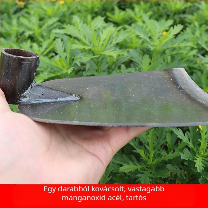 Mangán acél kerti kapa megerősített fejjel, alkalmas ásásra, gyomlálásra és talajkeverésre