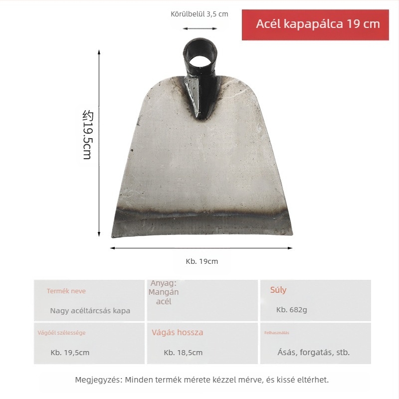 Mangán acél kerti kapa megerősített fejjel, alkalmas ásásra, gyomlálásra és talajkeverésre