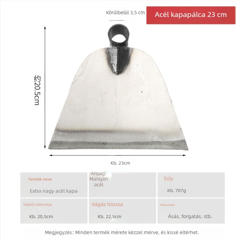 Mangán acél kerti kapa megerősített fejjel, alkalmas ásásra, gyomlálásra és talajkeverésre