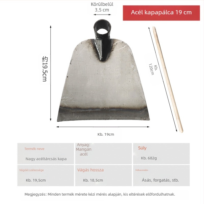 Mangán acél kerti kapa megerősített fejjel, alkalmas ásásra, gyomlálásra és talajkeverésre