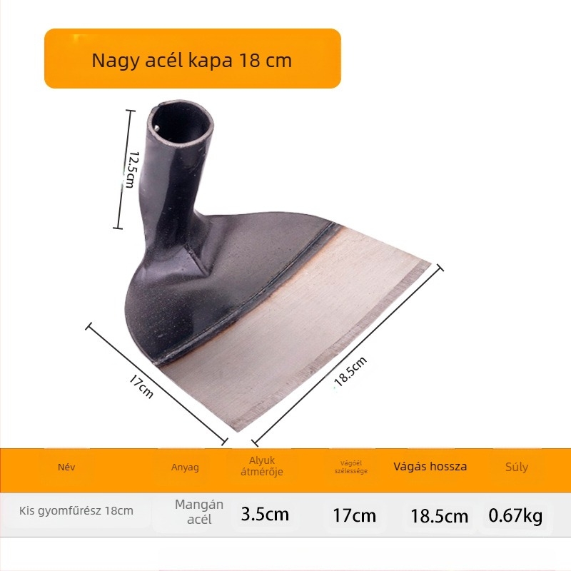 Mangán acél kerti kapa megerősített fejjel, alkalmas ásásra, gyomlálásra és talajkeverésre