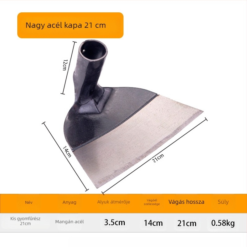 Mangán acél kerti kapa megerősített fejjel, alkalmas ásásra, gyomlálásra és talajkeverésre