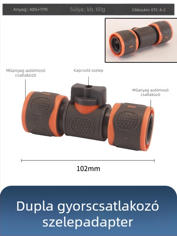 Műanyag golyóscsap autómosáshoz gyors csatlakozóval, Hongying modell, falvastagság 2 mm, osztály A