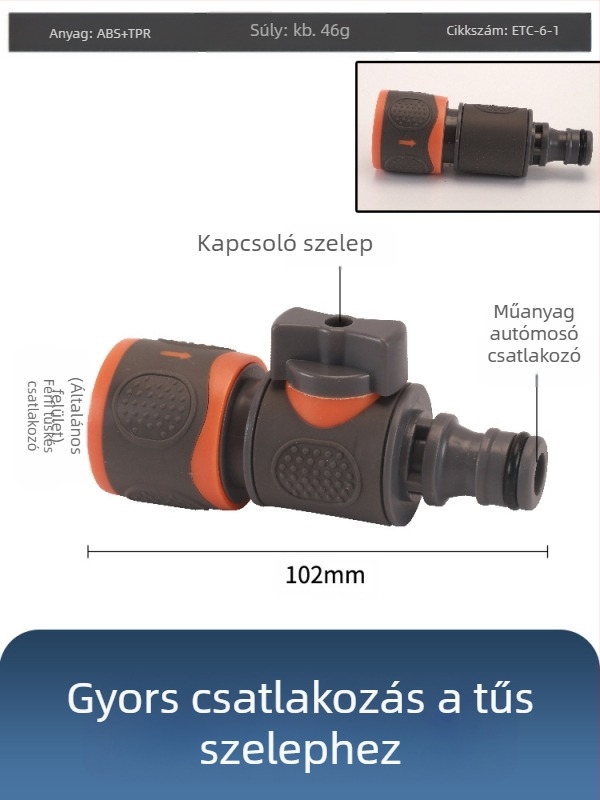 Műanyag golyóscsap autómosáshoz gyors csatlakozóval, Hongying modell, falvastagság 2 mm, osztály A