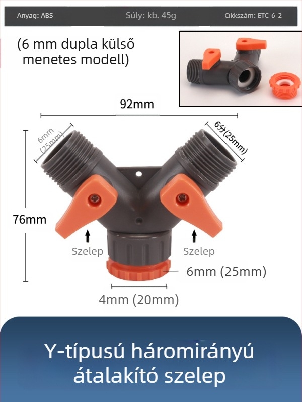Műanyag golyóscsap autómosáshoz gyors csatlakozóval, Hongying modell, falvastagság 2 mm, osztály A