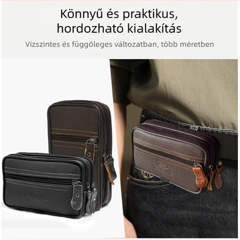 Férfi övön hordható telefontáska, PU bőr, cipzár, függőleges négyszögletes forma, modell 2345