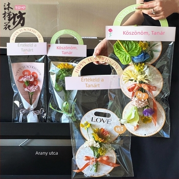 Tanárnapi virágcsokor táska - OPP anyag, nyomtatási folyamat, modell LH022, márka Han Hyun