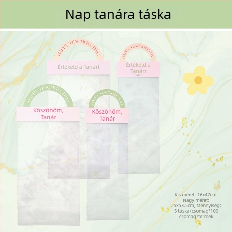 Tanárnapi virágcsokor táska - OPP anyag, nyomtatási folyamat, modell LH022, márka Han Hyun