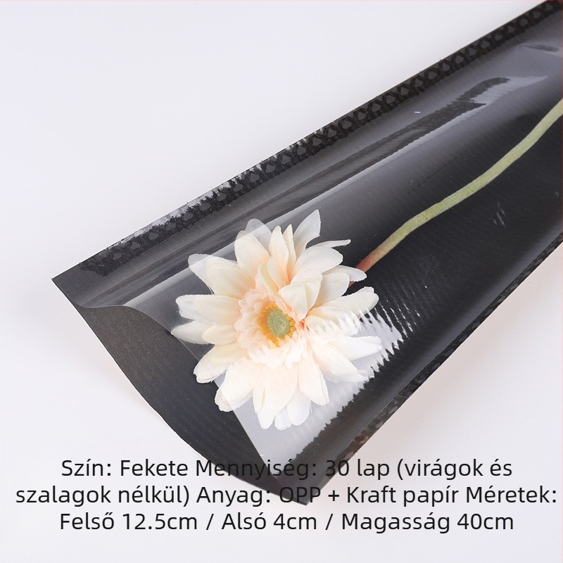 Kraft papírból készült virágcsokor csomagoló taska, vízálló, tintás nyomtatás, opp zacskós csomagolás