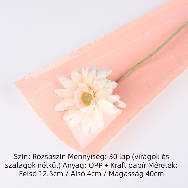 Kraft papírból készült virágcsokor csomagoló taska, vízálló, tintás nyomtatás, opp zacskós csomagolás