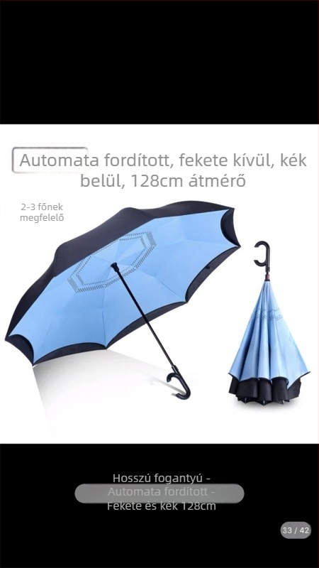 Rain Time kétszínű visszafelé nyíló esernyő automata nyitás, 16 borda, 210T anyag, UPF >50