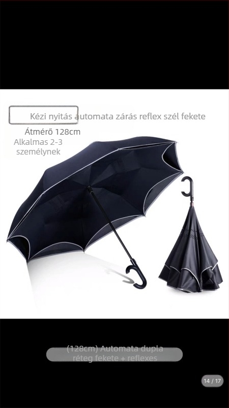 Rain Time kétszínű visszafelé nyíló esernyő automata nyitás, 16 borda, 210T anyag, UPF >50