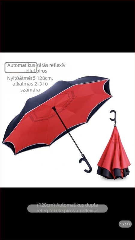 Rain Time kétszínű visszafelé nyíló esernyő automata nyitás, 16 borda, 210T anyag, UPF >50