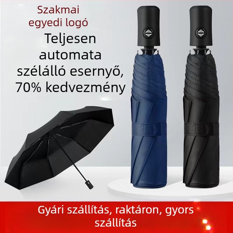 8-ágú szélálló, háromrészes automata napernyő egyedi logóval, 210T vászon