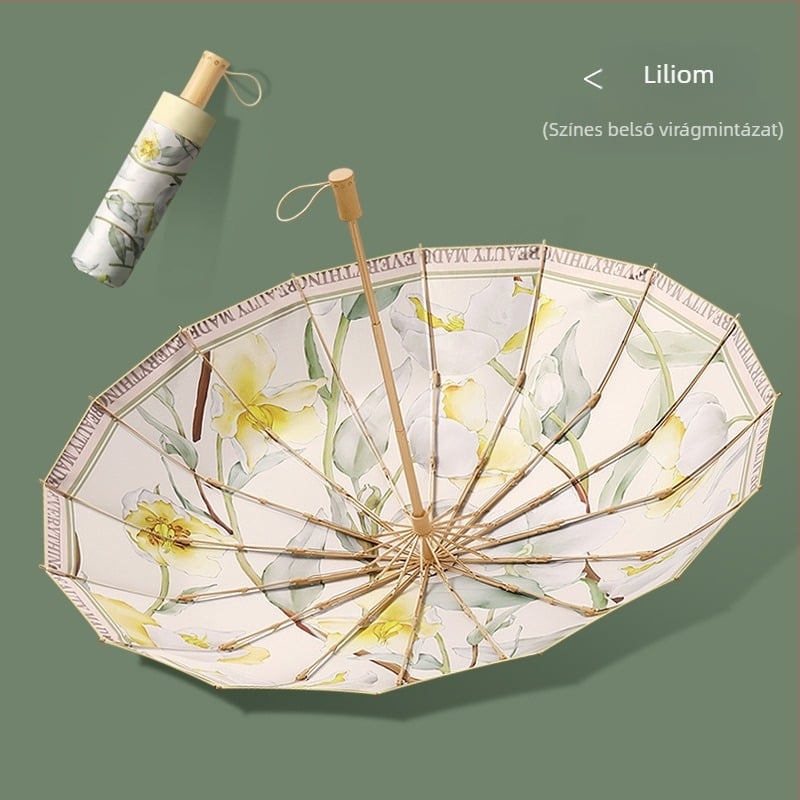 Napernyő 16 bordával, kézi nyitás, UPF50+ UV-védelem, ötvözet bordák, keményfa nyél