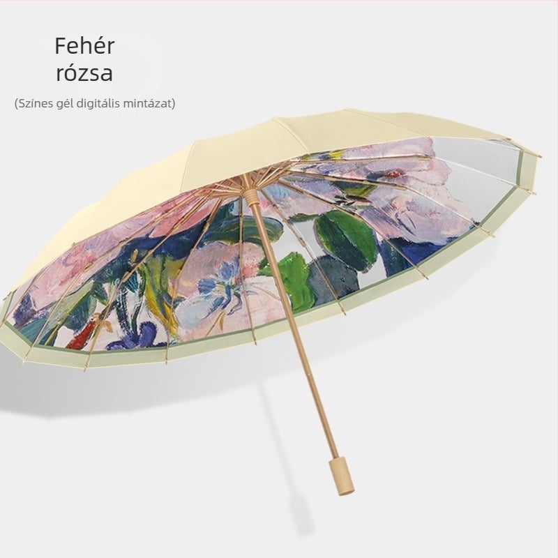 Napernyő 16 bordával, kézi nyitás, UPF50+ UV-védelem, ötvözet bordák, keményfa nyél