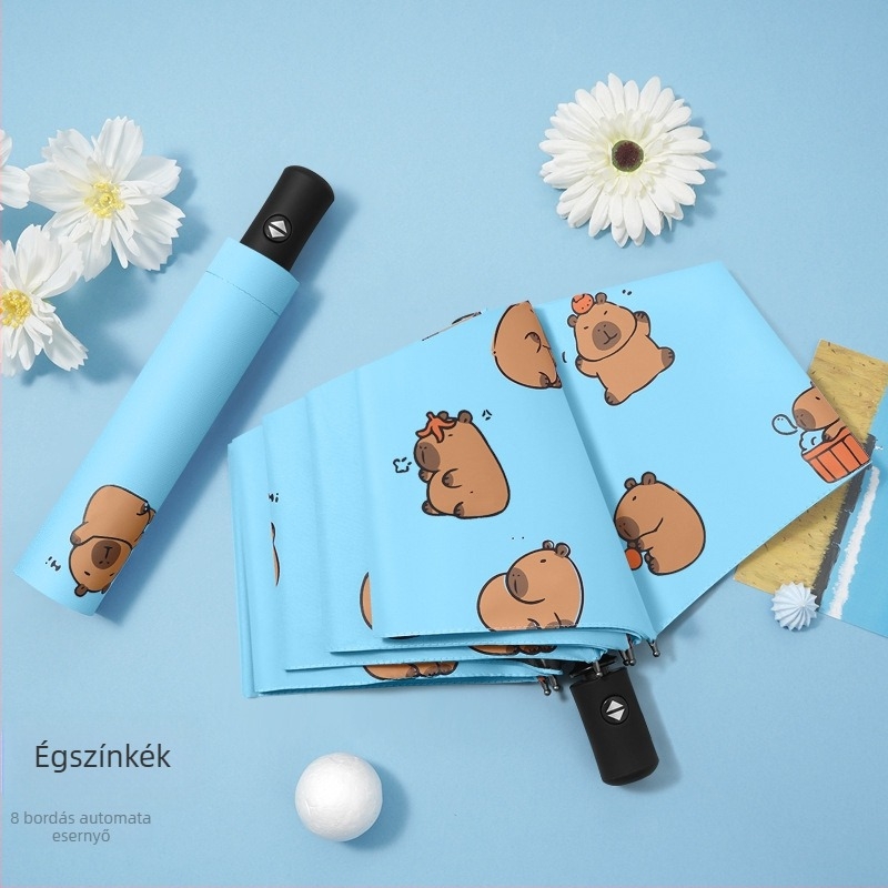 Panda esernyő napsütésre és esőre, fekete UV-bevonat, hordozható, vízálló, kézi nyitás, 3 részes