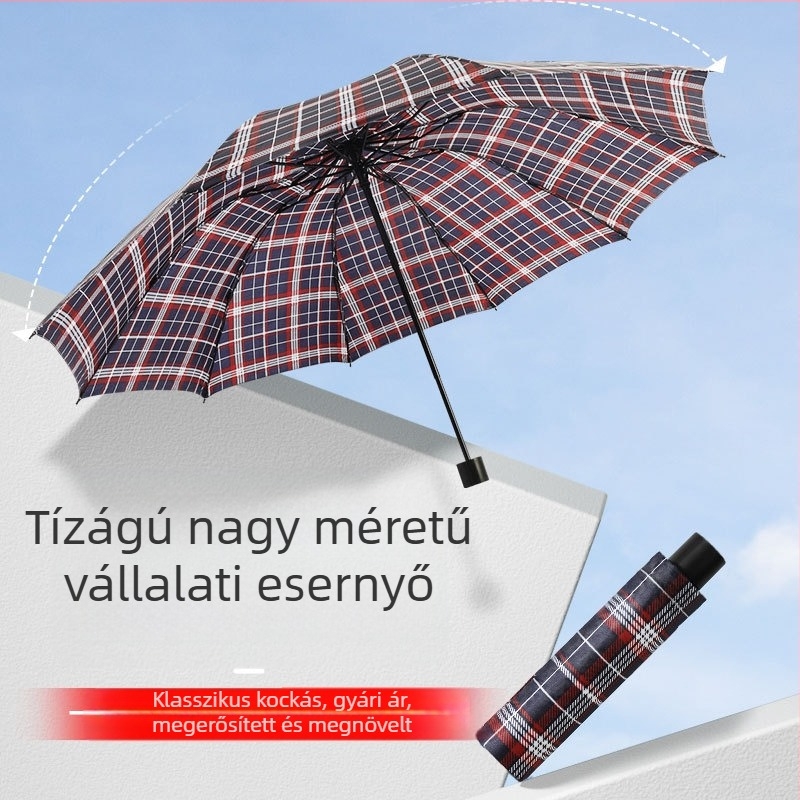 Klasszikus kockás összecsukható esernyő, manuális nyitás/zárás, uniszex, könnyű, 10 bordás vasváz, gumírozott fogantyú, 170T anyag, logó nyomás lehetséges