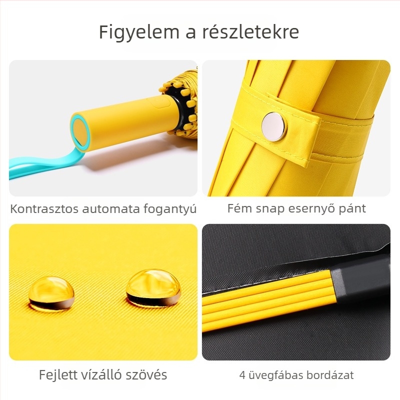 12-ramens automata összehajtható napernyő, 210t anyag, UPF 50+, háromrészes kivitel, rostos bordák