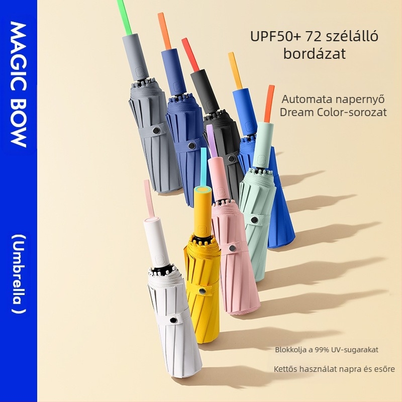 12-ramens automata összehajtható napernyő, 210t anyag, UPF 50+, háromrészes kivitel, rostos bordák
