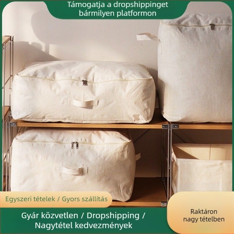 Paplanzsák kocka alakú, pamut és len anyagból, multifunkcionális (modell 1750; költözéshez alkalmas; utazási és otthoni tárolás)
