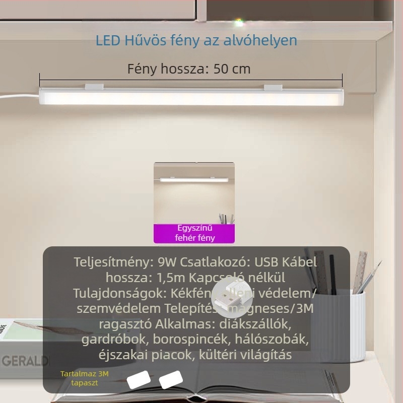 Tanulmányi asztali lámpa USB-s tápegységgel, gombos kapcsolóval, PC anyagból, állítható fényerő, modern minimalist stílus