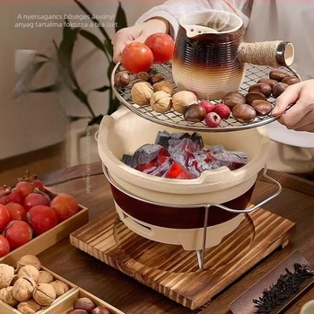 Kerámiás teáskészlet szénfűtéses teafőzővel – kemping teáskészlet nyílt lánghoz, hordozható, hőálló, 6–10 főre elegendő, testreszabás elérhető