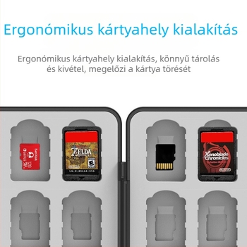 Nintendo Switch 2 játékkártya tároló doboz – mágneses ABS-szilikon anyag, 64 32-in-1, kompatibil Switch 2/OLED/Switch/Lite, méretek 17.5×13.5×2.4 cm, tömeg 360 g
