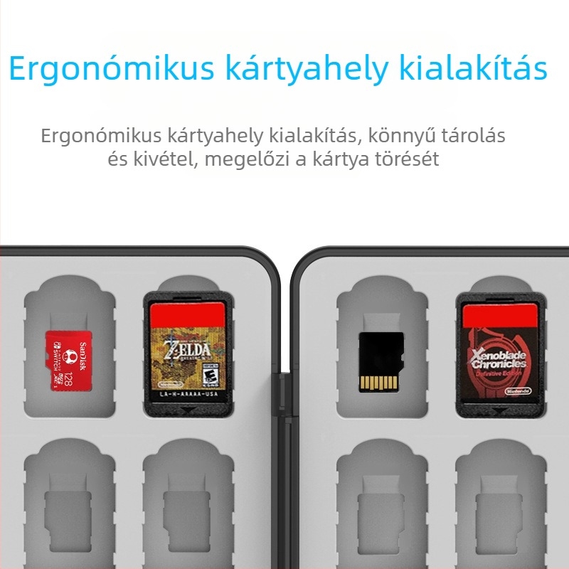 Nintendo Switch 2 játékkártya tároló doboz – mágneses ABS-szilikon anyag, 64 32-in-1, kompatibil Switch 2/OLED/Switch/Lite, méretek 17.5×13.5×2.4 cm, tömeg 360 g