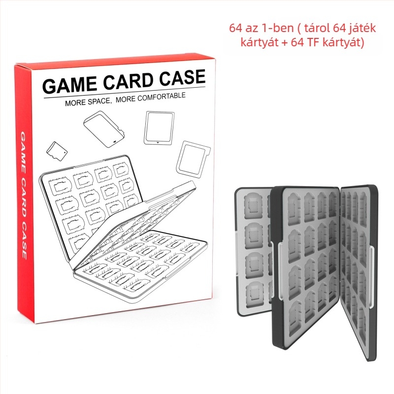 Nintendo Switch 2 játékkártya tároló doboz – mágneses ABS-szilikon anyag, 64 32-in-1, kompatibil Switch 2/OLED/Switch/Lite, méretek 17.5×13.5×2.4 cm, tömeg 360 g