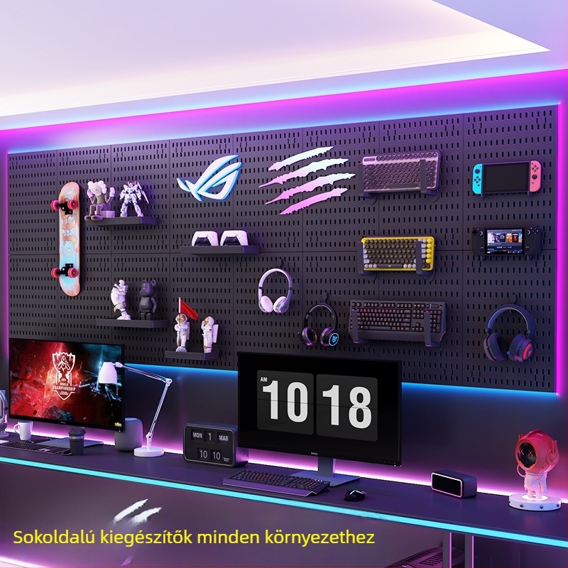 Műanyagból készült lyukacsos falipanel kampókkal – fúrás nélküli szerelés, 1 réteg, többfunkciós tárolás, 20 darabos csomag