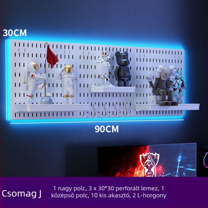 Műanyagból készült lyukacsos falipanel kampókkal – fúrás nélküli szerelés, 1 réteg, többfunkciós tárolás, 20 darabos csomag