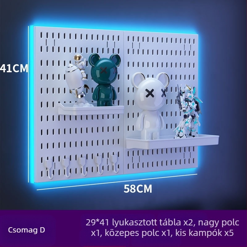 Műanyagból készült lyukacsos falipanel kampókkal – fúrás nélküli szerelés, 1 réteg, többfunkciós tárolás, 20 darabos csomag