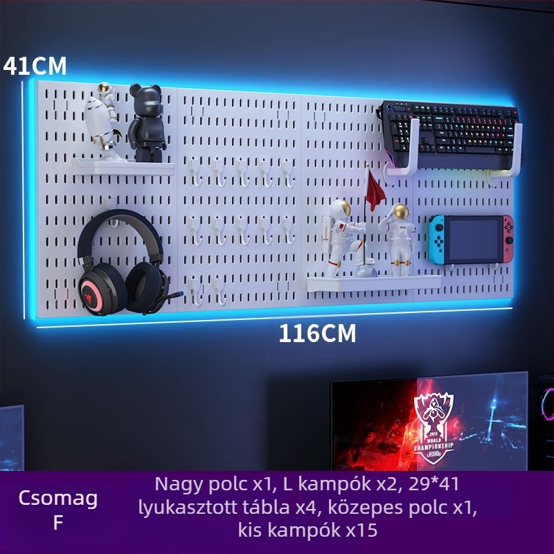 Műanyagból készült lyukacsos falipanel kampókkal – fúrás nélküli szerelés, 1 réteg, többfunkciós tárolás, 20 darabos csomag