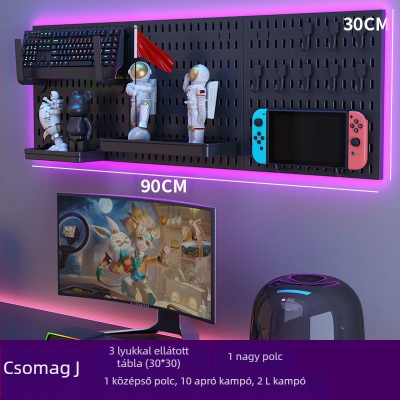 Műanyagból készült lyukacsos falipanel kampókkal – fúrás nélküli szerelés, 1 réteg, többfunkciós tárolás, 20 darabos csomag