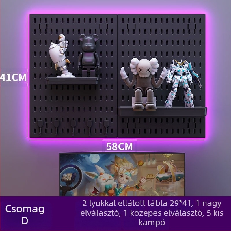 Műanyagból készült lyukacsos falipanel kampókkal – fúrás nélküli szerelés, 1 réteg, többfunkciós tárolás, 20 darabos csomag