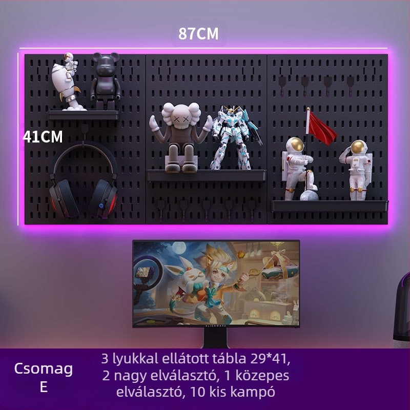 Műanyagból készült lyukacsos falipanel kampókkal – fúrás nélküli szerelés, 1 réteg, többfunkciós tárolás, 20 darabos csomag