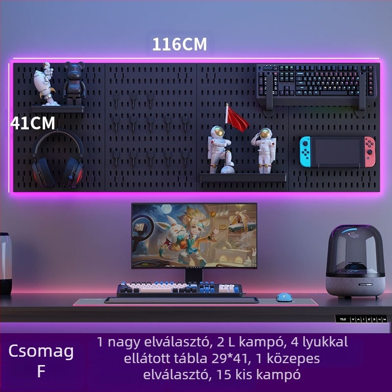 Műanyagból készült lyukacsos falipanel kampókkal – fúrás nélküli szerelés, 1 réteg, többfunkciós tárolás, 20 darabos csomag