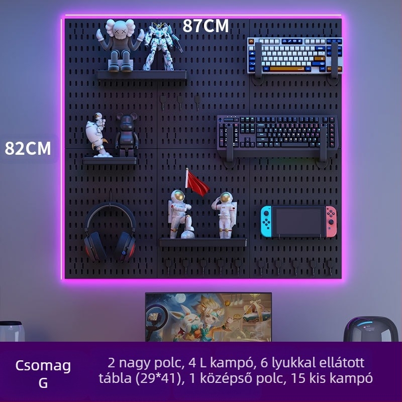 Műanyagból készült lyukacsos falipanel kampókkal – fúrás nélküli szerelés, 1 réteg, többfunkciós tárolás, 20 darabos csomag