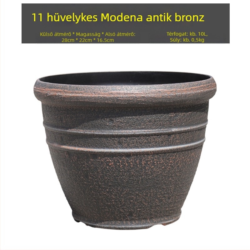 Virágcserép gyantából, domborított kő mintázat textúrával, retro stílus, padlóra tervezett kivitel, ideális iroda- és otthoni dekorációhoz
