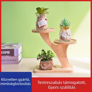 Asztali bambusz növényállvány szukkulensekhez — Többszintes virágtartó, modern minimalist stílus, könnyű összeszerelés