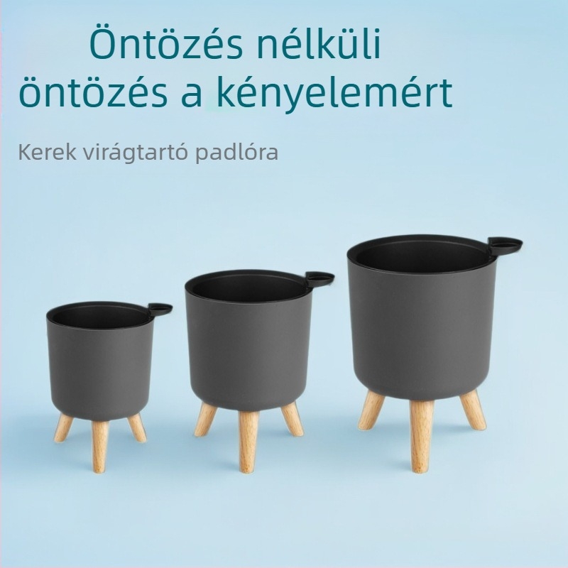 Műanyag önöntöző kör alakú padlón álló virágtartó, nagy, beltéri.