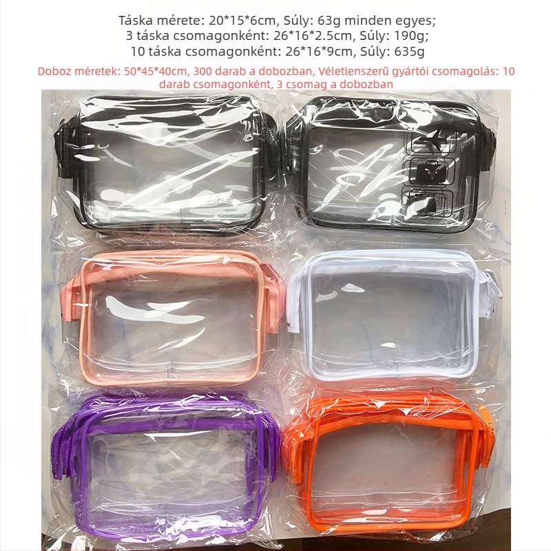 PVC kozmetikai táska, kocka alakú, átlátszó, utazáshoz