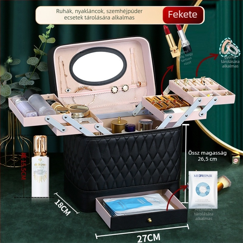 Nagy kapacitású sminktáska PVC-ből, cipzáras nyitás, zár, vízálló, súly 1,1 kg